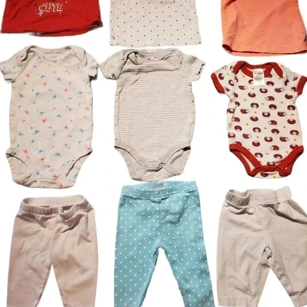 0-3 month Baby Assortment, Baby Shirts, Onepieces, Pants, Used, 9 pieces